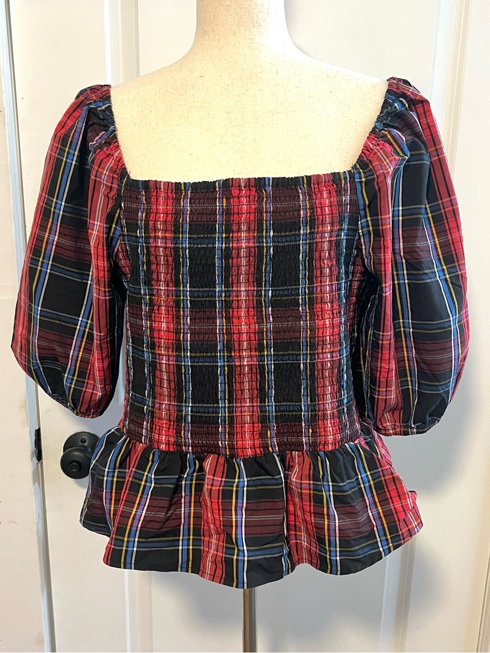 DRAPER JAMES RSVP Elbow Puff Sleeve Smocked Peplum Top - Picture 3 of 9